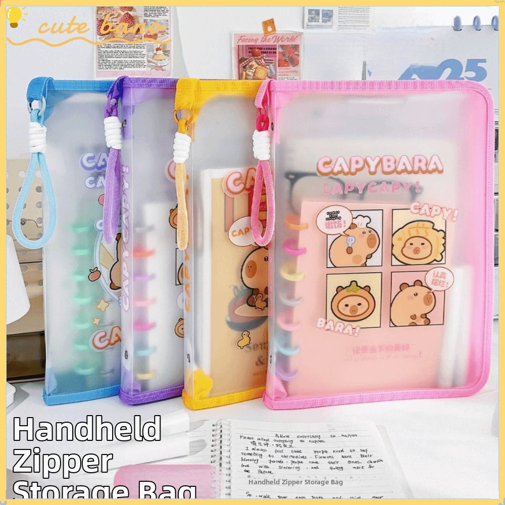 BANO Capybara A4 กระเป๋าแฟ้ม, โฟลเดอร์กระดาษทดสอบแบบหนาแบบมือถือ, การ์ตูนความจุขนาดใหญ่แบบพกพาโฟลเดอร์เอกสารกันน้ําอุปกรณ์การเรียน