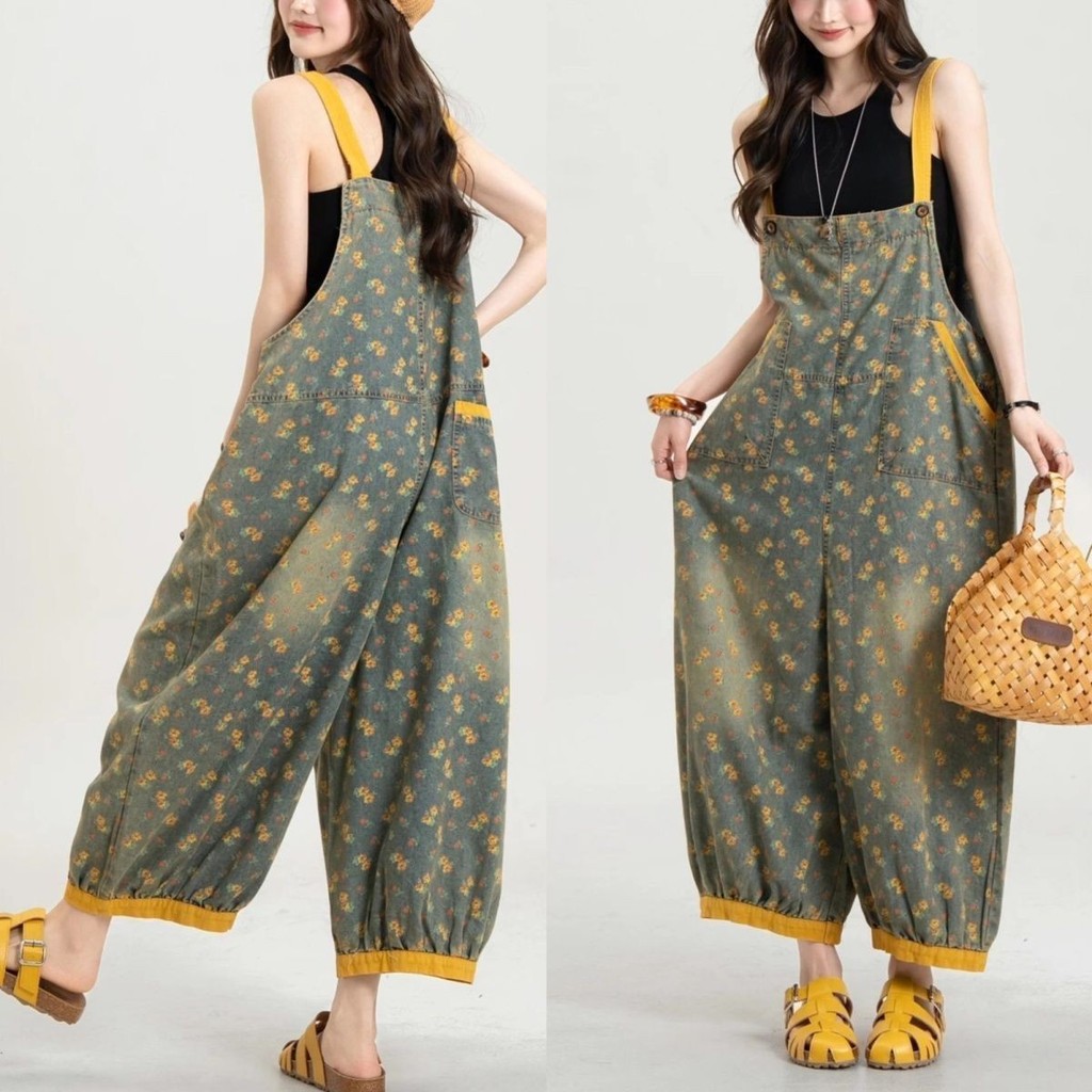 สวมสลิง Jumpsuit สำหรับผู้หญิง ออกแบบทรงกว้างเหมือนกางเกงยีนส์ สวมใส่ง่ายสไตล์โอเวอร์ออล