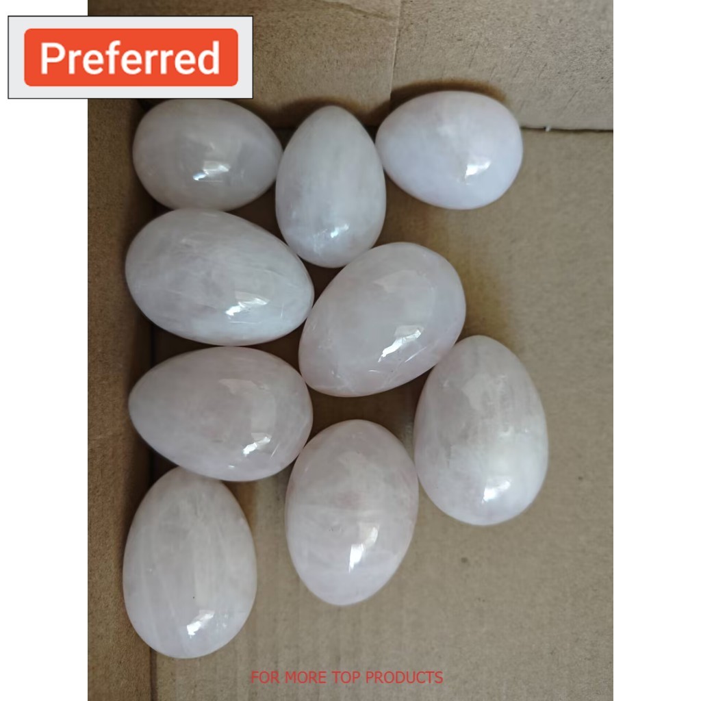 [ 3M ] 1 ชิ้น 50*30 มิลลิเมตรธรรมชาติสีชมพู Rose Quartz Crystal Egg Ball Magic Sphere Healing Kegel 