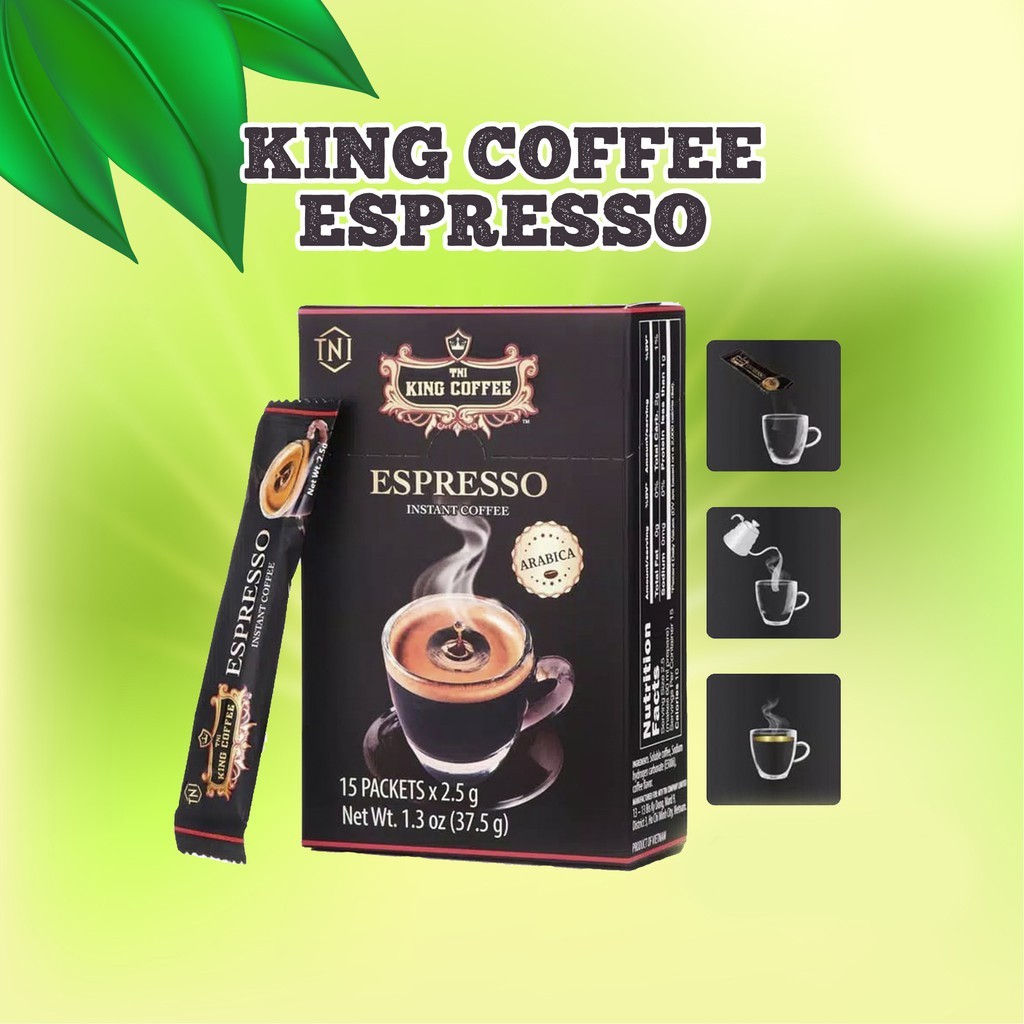กาแฟดำ กาแฟเวียดนาม espresso  พร้องชง กาแฟคิงส์ king coffee Espresso Ca Phe Hoa Tan 1 กล่อง 15 ซอง