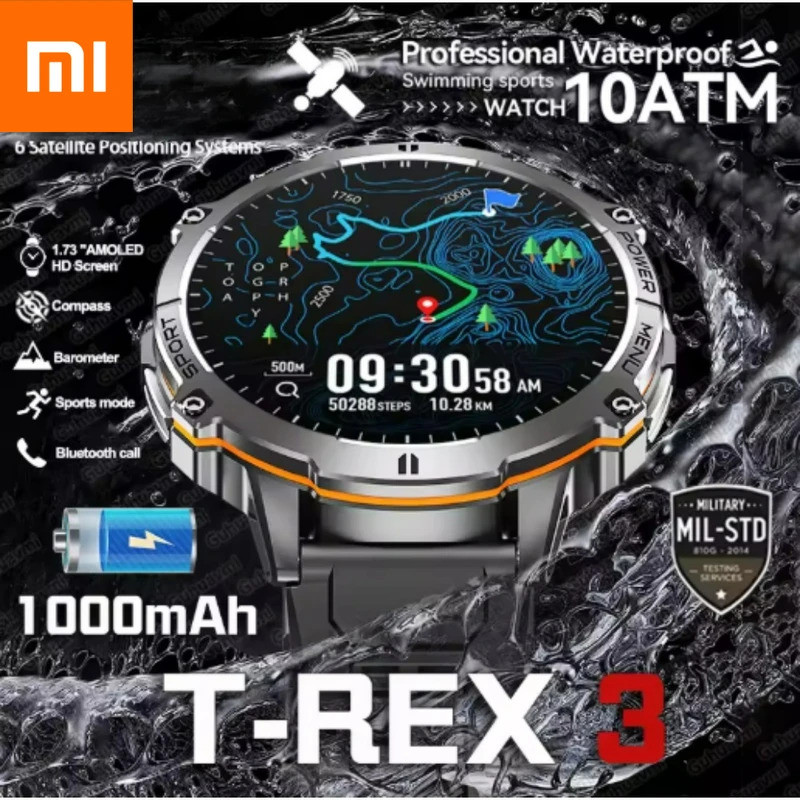 Xiaomi ใหม่ 1000mAh แบตเตอรี่กีฬา SmartWatch หน้าจอ AMOLED 10ATM เข็มทิศกันน้ําเครื่องวัดระยะสูงทหาร