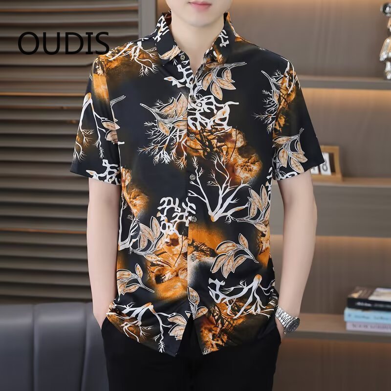 เสื้อเชิ้ตพิมพ์ลายหมึกสไตล์จีน แขนสั้น น้ำหนักเบาที่เหมาะสำหรับผู้ชายในฤดูร้อน