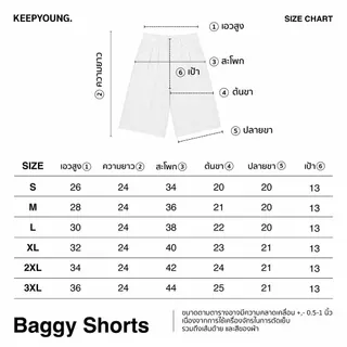 KEEPYOUNG [S-3XL] กางเกงขาสั้น 24 นิ้ว เอวสูง 2 จีบหน้า เก็บทรงสวย ผ้าหนา รุ่น BAGGY SHORTS