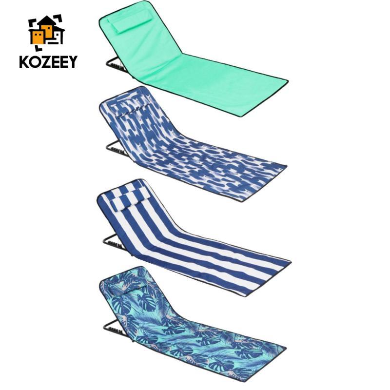 [KOZEEY] เก้าอี้ชายหาดพับได้พร้อมพยุงหลังเสื่อชายหาดเก้าอี้เลานจ์เบาะเก้าอี้พับได้สําหรับลานสวนท่องเที่ยวกลางแจ้งเทศกาลดนตรี