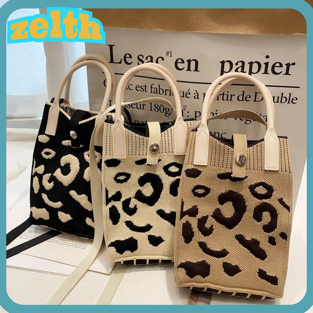 Zelth กระเป๋าถือ ผ้าถัก ความจุสูง สีดํา และสีขาว แฟชั่นสําหรับผู้หญิง