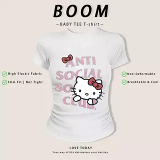 [งานเกรดพรีเมียม งานเกรด A]เสื้อสาวอวบ เสื้อครอปท็อป แขนสั้น babytee สไตล์เกาหลี y2k T-shirt ลายแมวน่ารักสีชมพูสไตล์หวาน