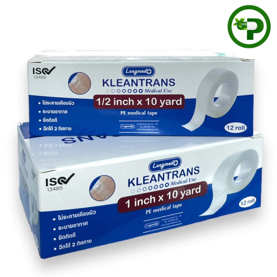 Longmed Kleantrans PE Medical Tape คลีนทรานซ เทปทางการแพทย์ แบบม้วน ขนาด 1/2 x10หลา และ 1/10หลา(ขายยกกล่อง)