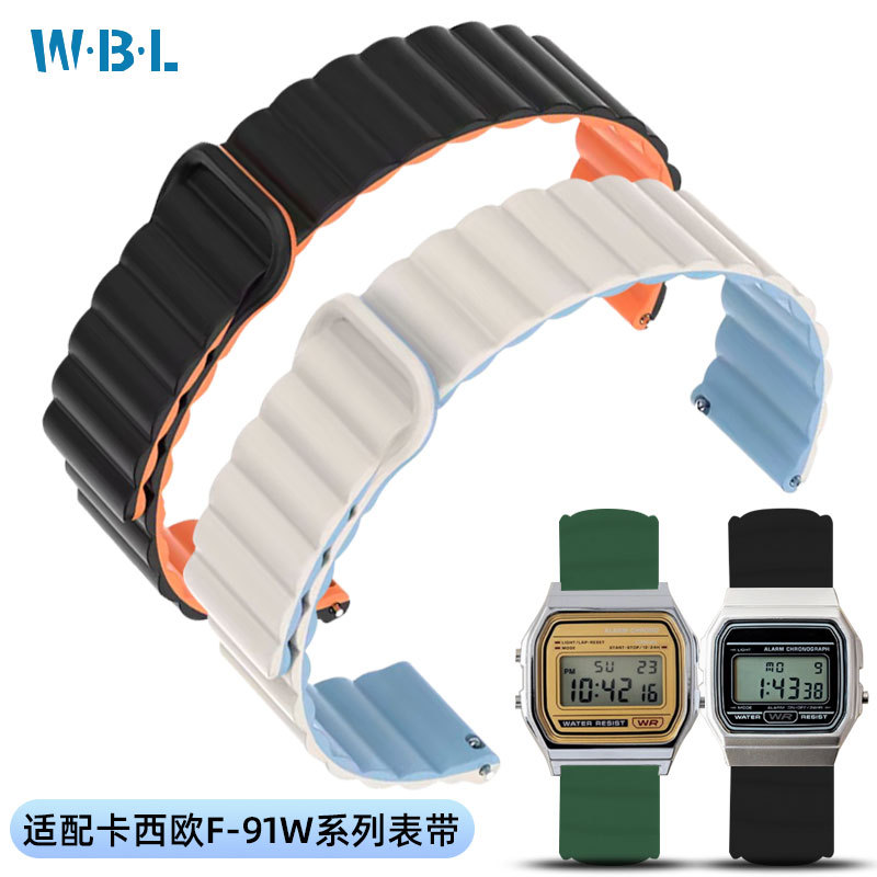 R RIAE [จัดส่งจากประเทศไทย] เหมาะสําหรับ Casio F-91W F108 A168 A159 A158 W218 สายซิลิโคนแบบห่วงแม่เห