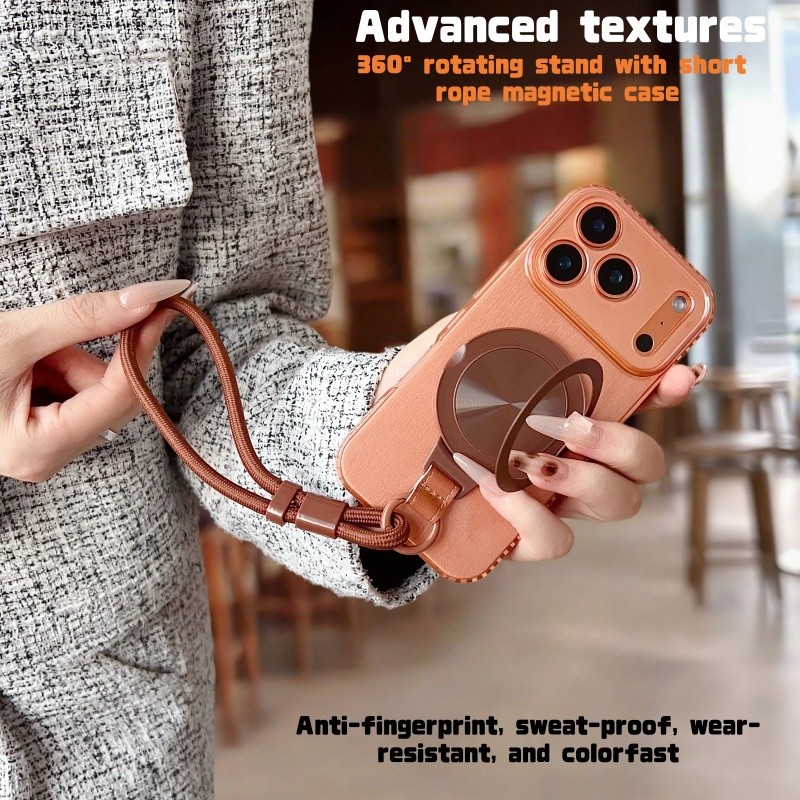 ปลอก เนื้อขั้นสูง 360° ขาตั้งหมุนได้พร้อมเชือกสั้น เคสแม่เหล็ก , ป้องกันการชนและป้องกันการตกสําหรับ 