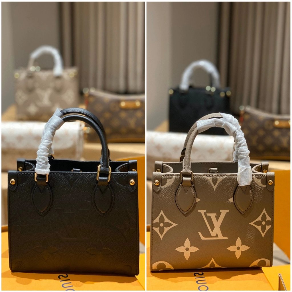 [เปลี่ยนชิปรหัส] onthego bb Tote Bag Lychee Grain Cowhide Elephant Grey Shopping Bag Portable Messen