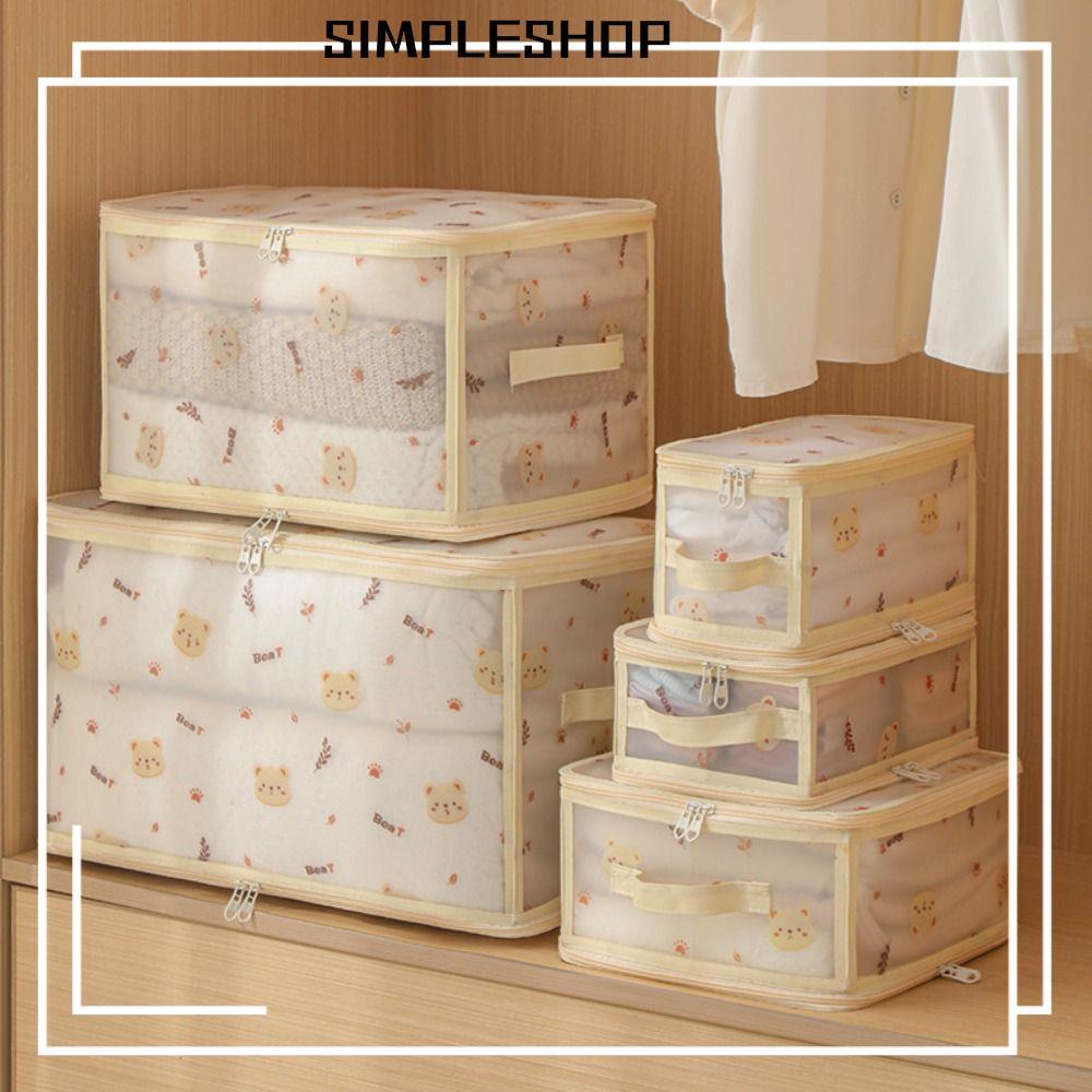 SIMPLESHOP ถุงเก็บเสื้อผ้า, PP Board ผ้านวมโปร่งใสเสื้อผ้า, การ์ตูนพับได้กันฝุ่นความจุขนาดใหญ่ถุงเก็