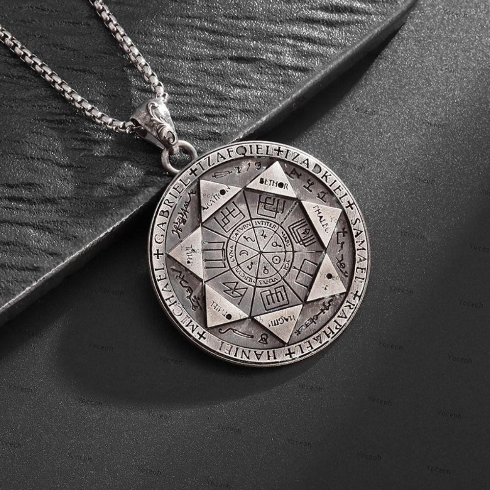 YOCEOH 7 Archangels จี้ซีล, สแตนเลส Amulet Solomon Amulet สร้อยคอ, เครื่องประดับ Hip Hop ขัดเงาเครื่