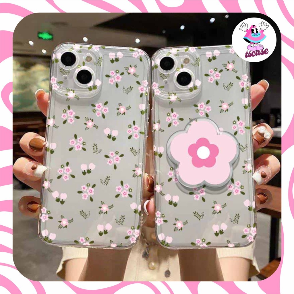 [1 ชุด] 2IN1 ดอกไม้สีชมพู ANGEL EYE PRINTING กรณี realme c20 c11 2020 2021 5 5i c3 c21y c12 c25 c21 
