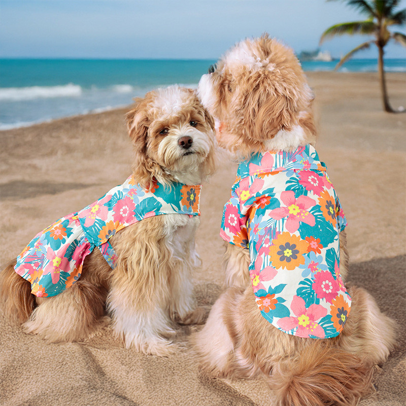 ชุดเดรสเสื้อมีจําหน่ายDog Hawaiian Print Dress เสื้อและเดรสฤดูร้อนระบายอากาศสําหรับสุนัข