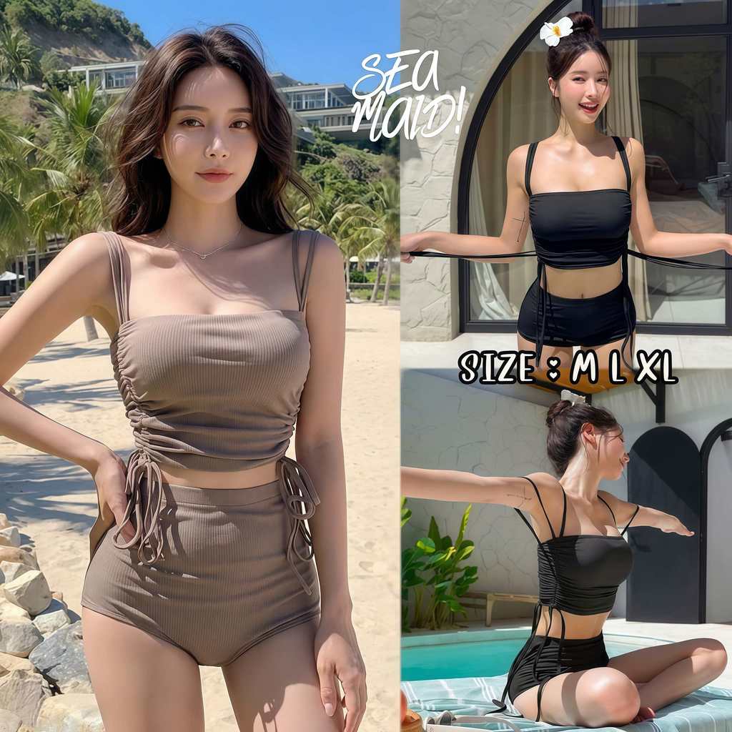 SEA MAID บิกินี่ผู้หญิง ทูพีชเอวสูง เก็บพุง 🍾🥥 มีไซส์ M-XL  น้ำหนัก 40-65 กก. ตรงปก ส่งไว Y448