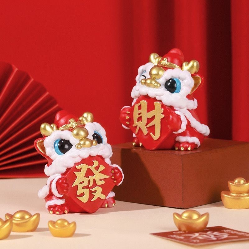 【mlq09.th】 国潮舞龙醒狮车载小摆件创意装饰办公室工位桌面装饰新年伴手 【0507Vk4cmEGV3】