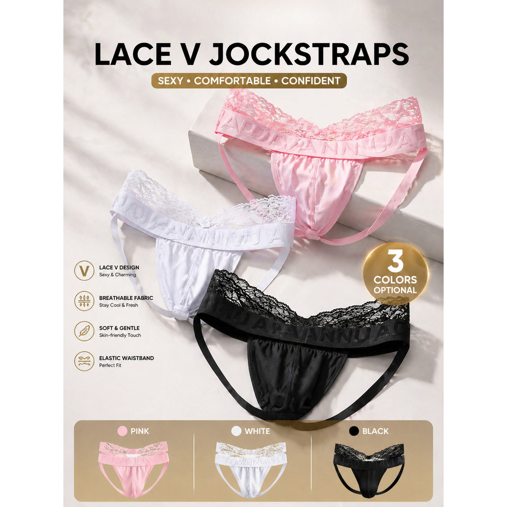 [ADANNU] Lace Hollow Mens Sexy Double Thong ชุดชั้นในแฟชั่นอินเทรนด์ผู้ชายเหมาะสําหรับออกเดทกีฬาและฟิตเนส AD425