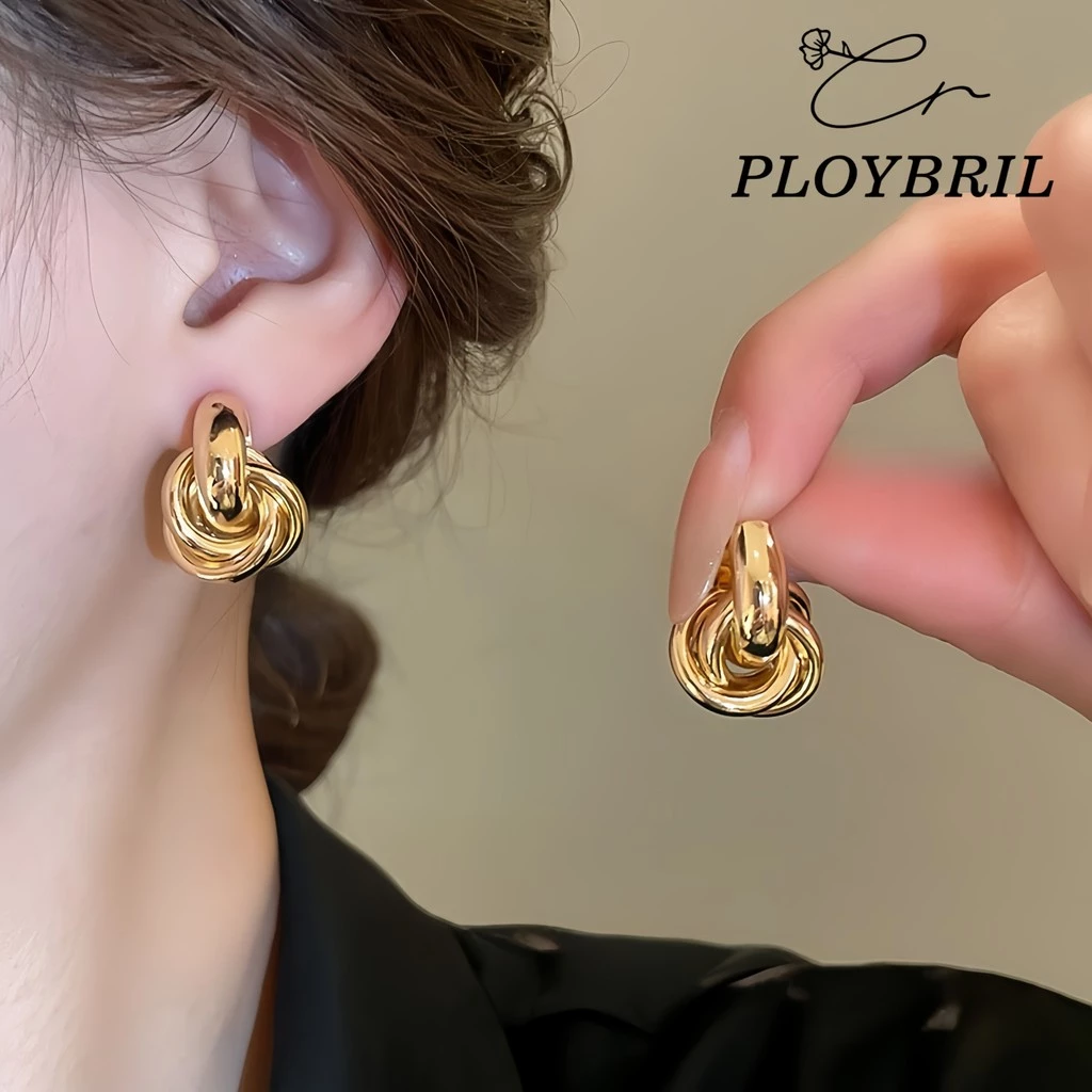 PLOYBRIL COD-ส่งเร็วจากไทย🎀S925 เงินเข็มรอบห่อต่างหูโลหะที่มีน้ำหนักเบาระดับที่ไม่สำหรับผู้หญิง E084