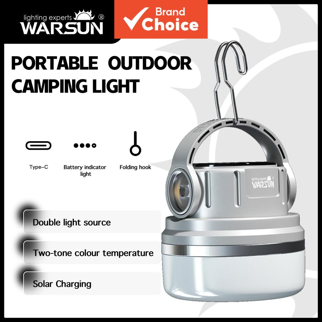 WARSUN ES06 โคมไฟพลังงานแสงอาทิตย์แบบ LED ชาร์จได้ พกพาสะดวก สําหรับเต็นท์ ตั้งแคมป์ หรือฉุกเฉินากลางแจ้ง
