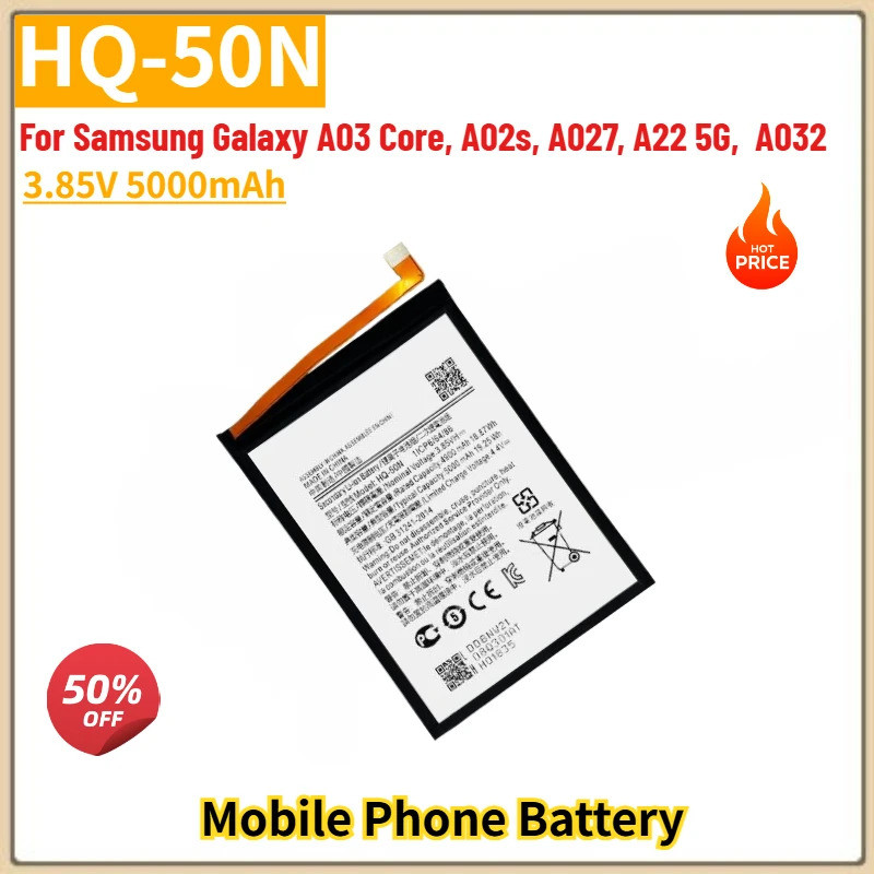 HQ-50N แบตเตอรี่โทรศัพท์คุณภาพสูง 3.85V 5000mAh สําหรับ Samsung Galaxy A03 Core A02s A027 A22 5G A03
