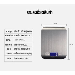 เครื่องชั่งดิจิตอล ใช้ในห้องครัว รับน้ำหนักได้ 10kg/1g ชั่งอาหาร วัตถุดิบ มี4หน่วยตวง กาแฟ หน้าจอLED แถมถ่าน กันน้ำ