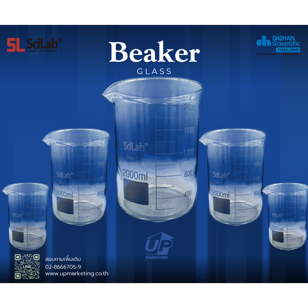 Beaker Glass บีกเกอร์แก้ว 10ml. - 600ml. "Scilab,Korea" เครื่องแก้วนำเข้า