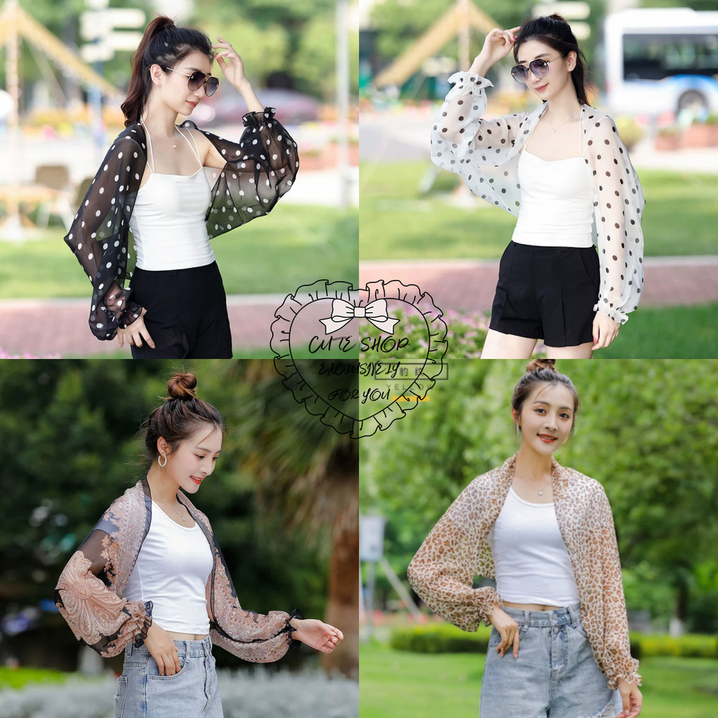 ปลอกแขนกันแดด  ทันสมัย  สไตล์เกาหลี  สไตล์หวานๆ ลายจุด ลายเสือดาว  พิมพ์ลาย น้ำหนักเบา  สวมใส่สบาย  ผ้าคลุมไหล่  ฤดูร้อน