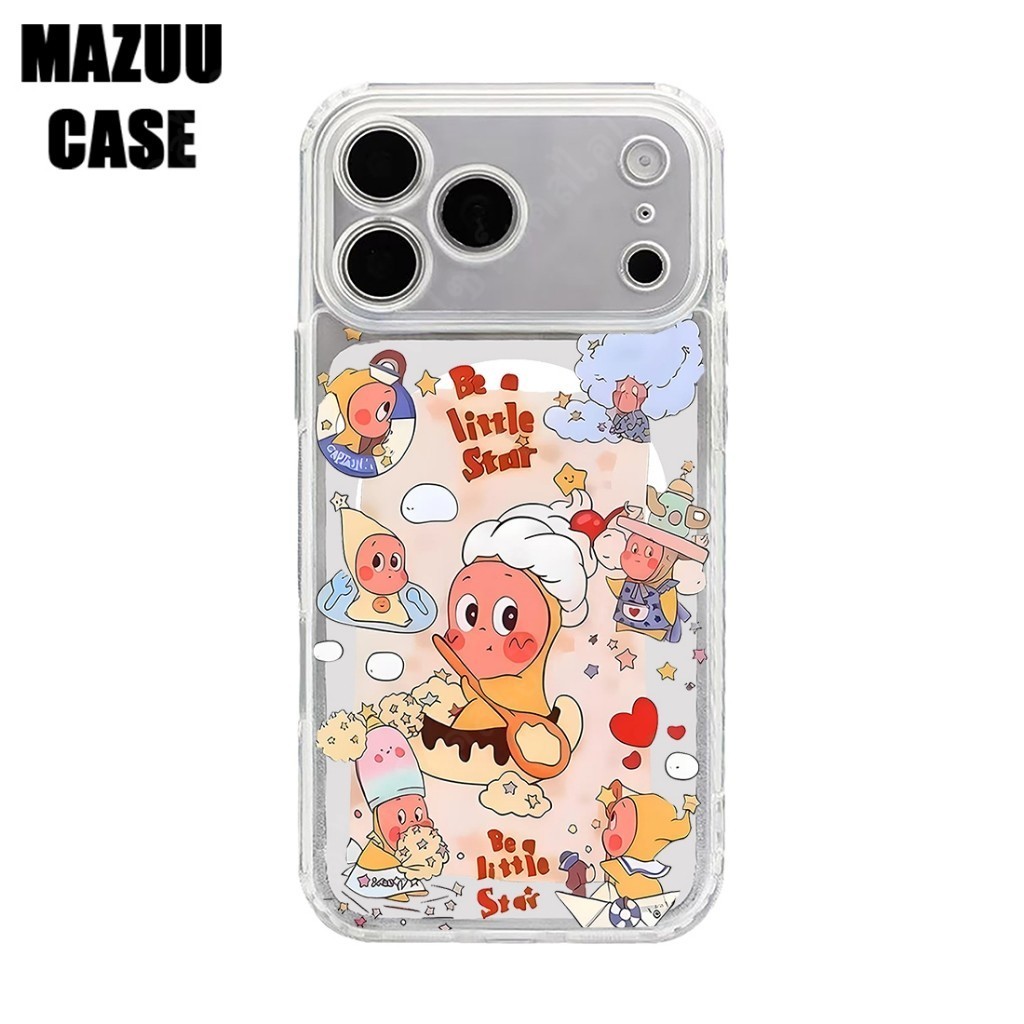 เคสไอโฟน TPU ใส แม่เหล็ก ปกป้องเลนส์กล้องเต็มรูปแบบ ลายตัวการ์ตูนสไตล์สติกเกอร์คาวาอี้ สำหรับ iPhone 17 16 15 14 13 12 1