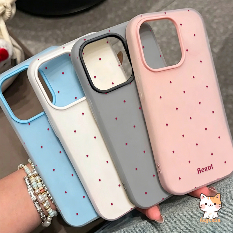 สำหรับ iPhone 11 14 17 15 16 13 12 Pro Max X 7 15 16 Plus XR XS Max เคสจุดสีเรียบง่าย สีพาสเทล 2-in-1 สไตล์ins