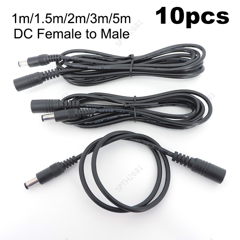 10pcs DC Power supply สายหญิงชายปลั๊กเชื่อมต่อสายไฟอะแดปเตอร์ 5.5x2.1 มม.สําหรับ 12V strip light กล้