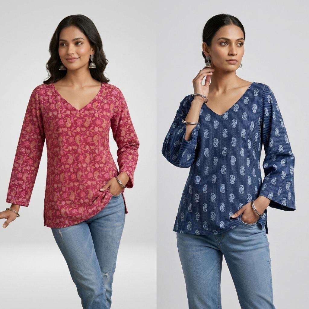 DEBAYU Nayo Cotton Short Kurti สําหรับสุภาพสตรี (Tunic/Blouse) ไซส์ S ถึง XXL