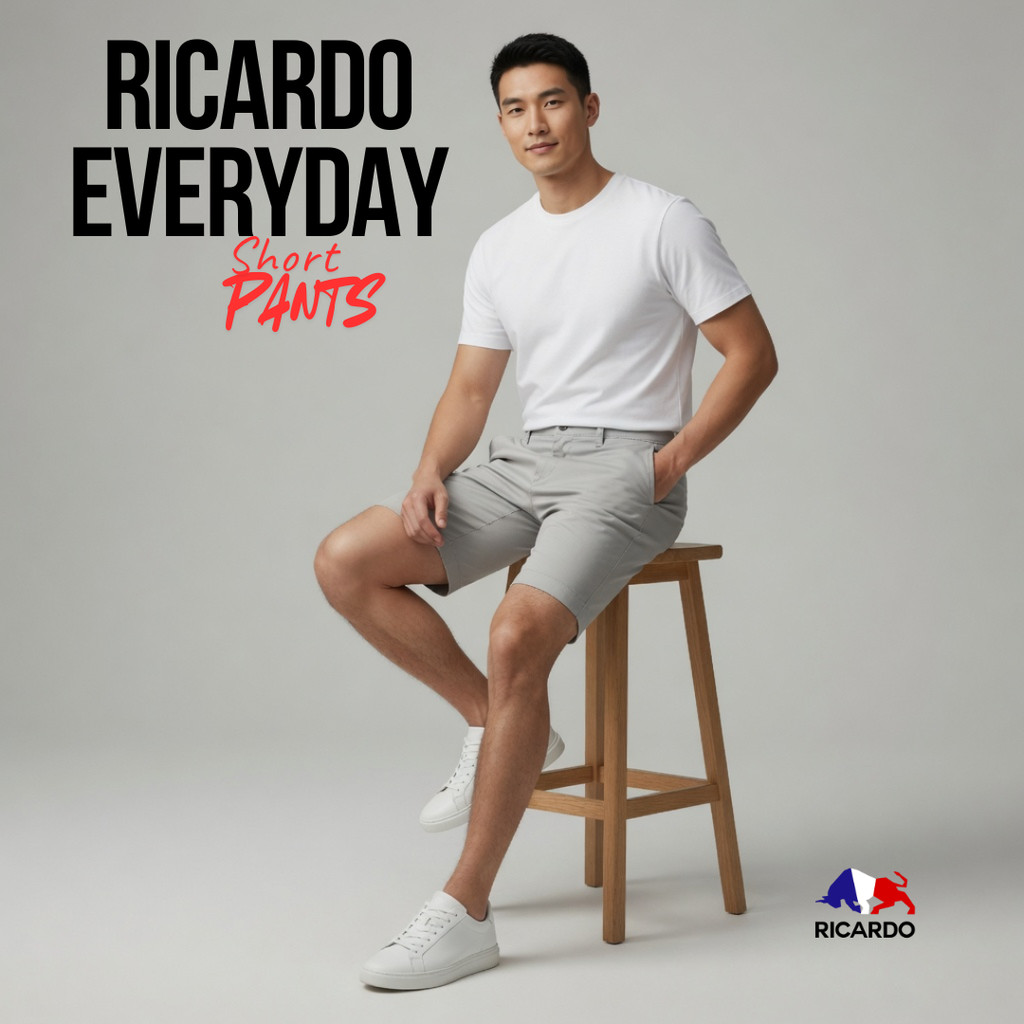 RICARCO กางเกงขาสั้นครีมสไตล์ทุกวันสําหรับผู้ชาย CCP 57601