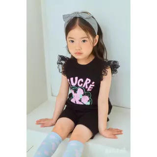 【พร้อมส่ง】「สินค้าลิขสิทธิ์แท้」IRIS KIDS BEBEBE 26ss IKS260415 Sucre Rose shirt/short เสื้อผ้าเด็ก สีดำลายกุหลาบ น่ารักสไ