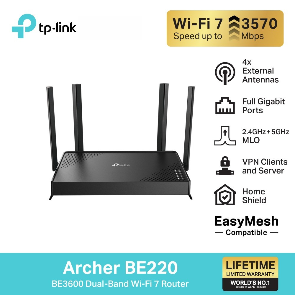 TP-Link Archer BE220 (1G)/  Archer BE230 (2.5 G) เราเตอร์ไวไฟ 7 BE3600 Dual-Band Wi-Fi 7 Router รองร