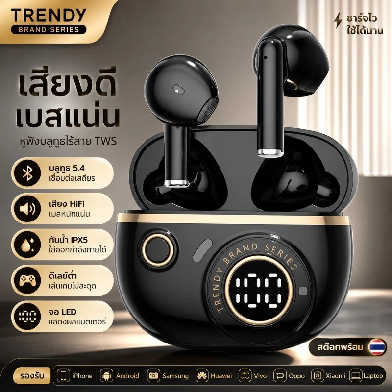 [คลังสินค้าพร้อม] หูฟังไร้สายบลูทูธ 5.4 J08c TWS การออกแบบมันวาวอินเทรนด์หูฟังเบส Hi-Fi จอแสดงผล LED ชุดหูฟังสําหรับเล่นเกมแฝงต่ําสําหรับ iPhone Android