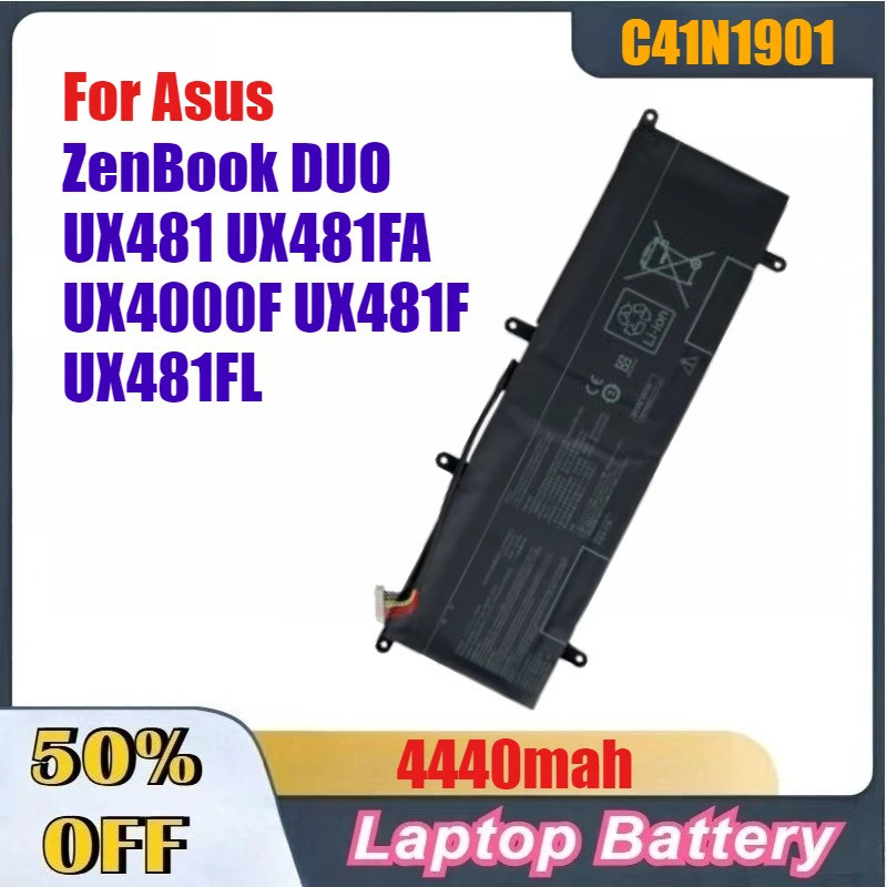 4440mah แบตเตอรี่แล็ปท็อปประสิทธิภาพสูง C41N1901 สําหรับ Asus ZenBook DUO UX481 UX481FA UX4000F UX48