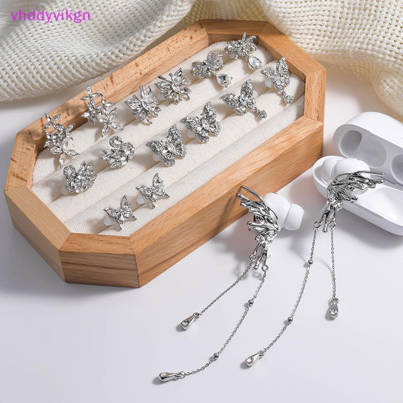 VHDD 1 คู่ผีเสื้อหูฟังตกแต่งคลิป DIY Zircon Rhinestone