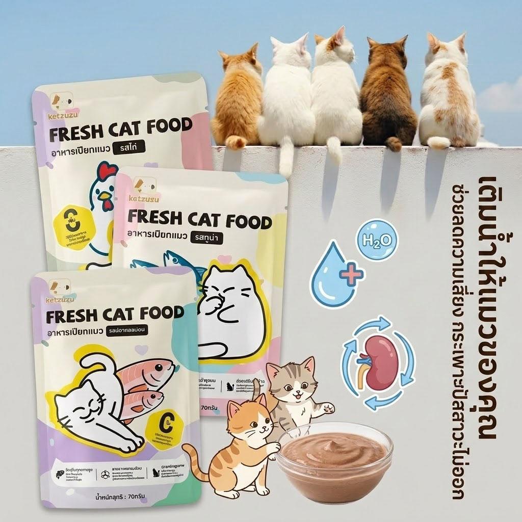 【Ketzuzu】70G อาหารเปียกแมว ช่วยเสริมการดื่มน้ำ สุขภาพดี  อาหารเปียกแมว ทูน่า แซลมอน