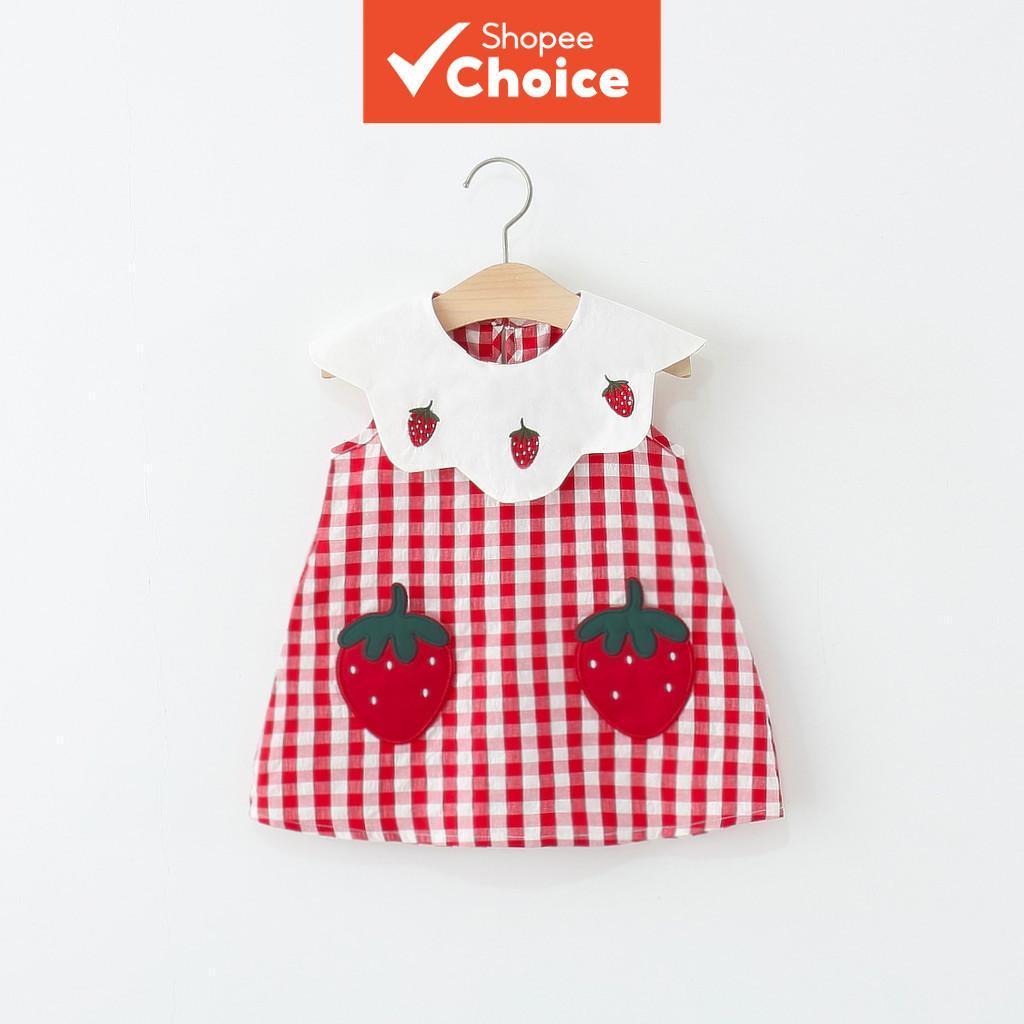 เด็กทารกหญิงฤดูร้อนชุดทารกแรกเกิดสตรอเบอร์รี่เย็บปักถักร้อยลายสก๊อตตุ๊กตาปกชุดเจ้าหญิง 0 ถึง 4ย