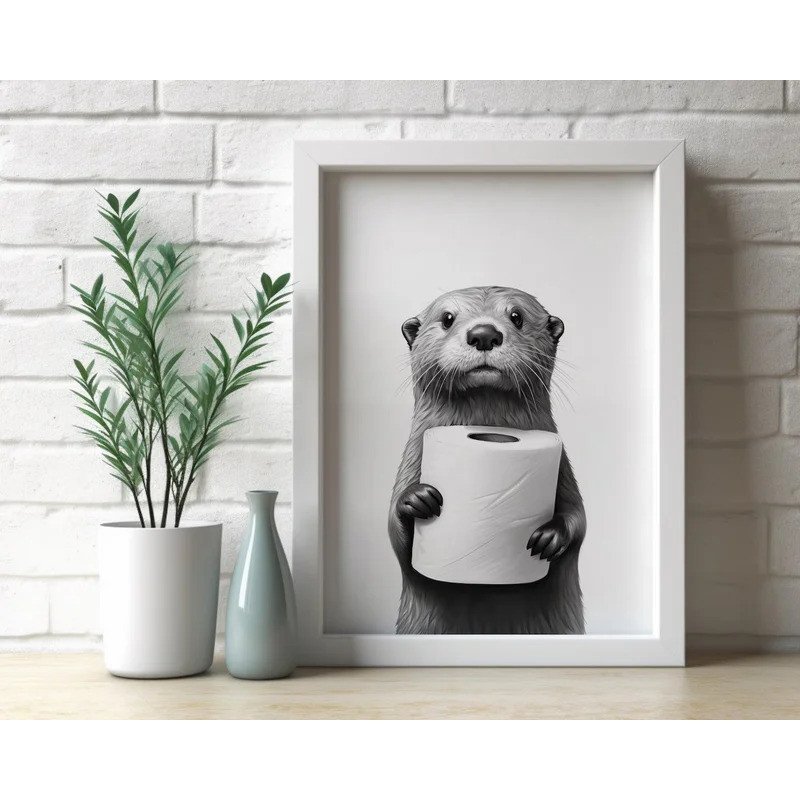 Otter โปสเตอร์สัตว์ห้องน้ําโปสเตอร์ Otter ของขวัญ Otter Art ห้องน้ํา Wall Decor โปสเตอร์สีดําและสีขา