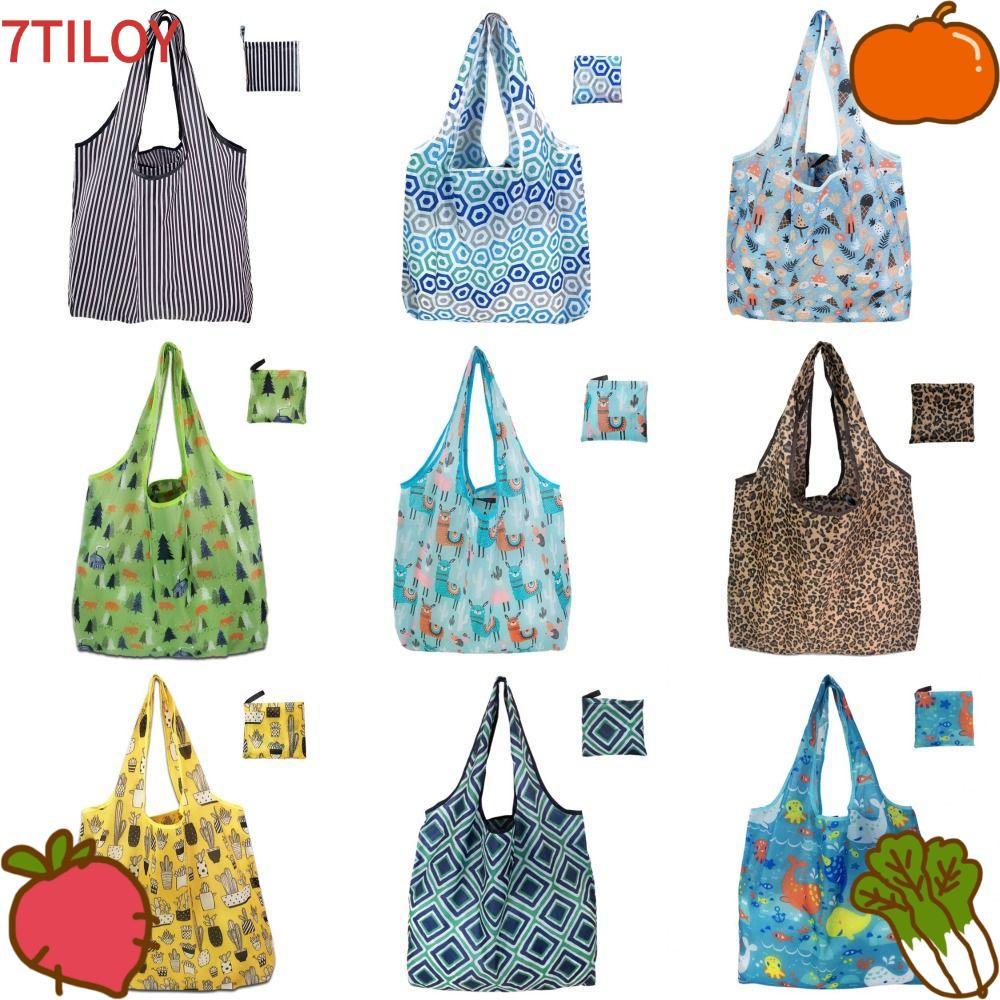 7TILOYSHOP กระเป๋ารีไซเคิล, กระเป๋าช้อปปิ้งล้างทําความสะอาดได้สําหรับงานหนัก, กระเป๋าเก็บของความจุขนาดใหญ่เป็นมิตรกับสิ่งแวดล้อมสะดวกในร่มกลางแจ้ง
