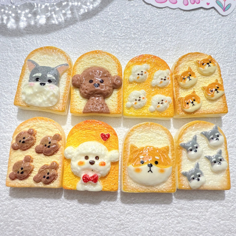 พวงกุญแจ Glossy Puppy Toast การ์ตูนเรซิ่น พร้อมครีมกาวทำเคสโทรศัพท์ และอุปกรณ์ DIY ทำเครื่องประดับคลิปผม