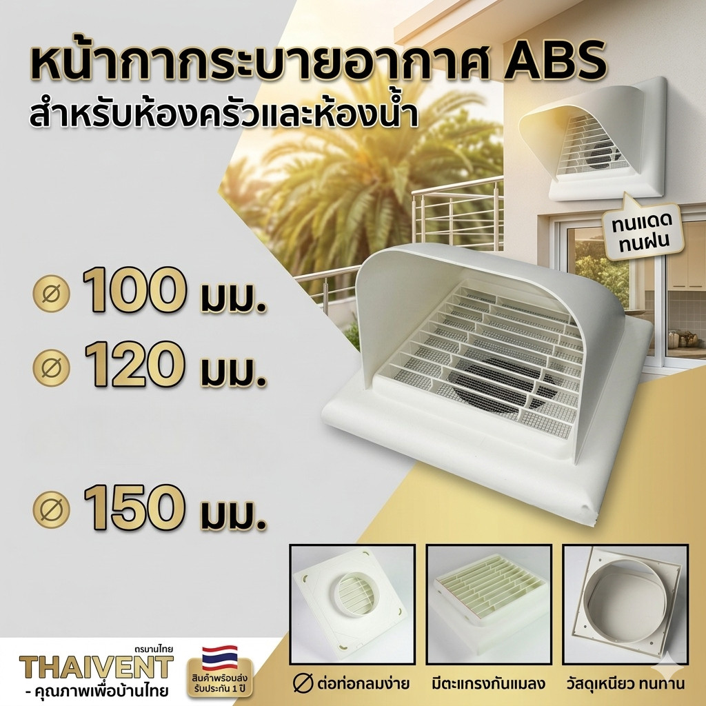 {การจัดส่งจากกรุงเทพมหานคร}ฝาครอบช่องระบายอากาศ  (สีขาว) หน้ากากท่อระบายอากาศฝาครอบโค้ง 100mm/120mm/150mm