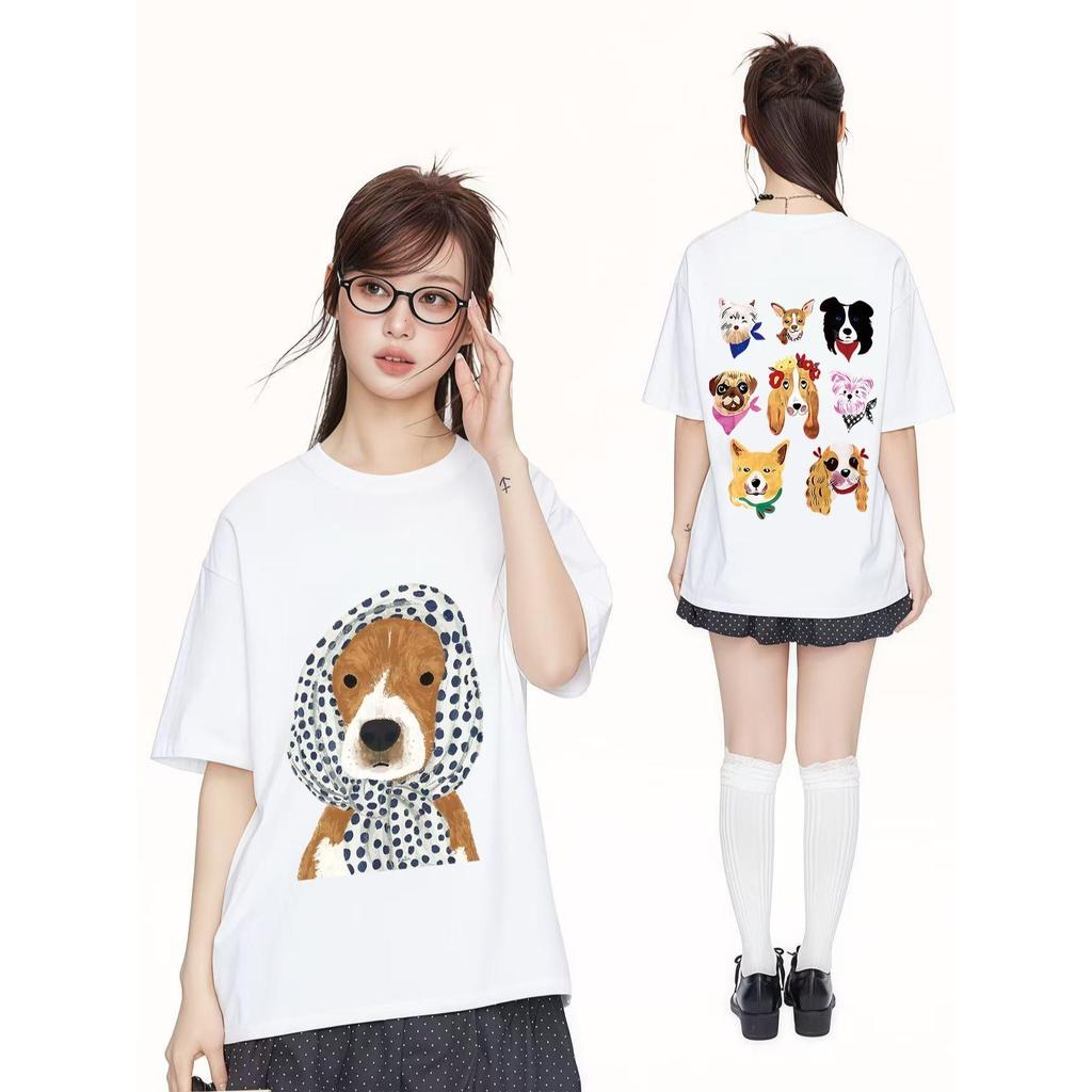 เสือยืดขนาดใหญ่พิเศษ 100% Cotton "Hooded Dog" รูปแบบผ้าคุณภาพดีคอกลมไม่มีจีบไม้ยืดรอบคอ ADX0235