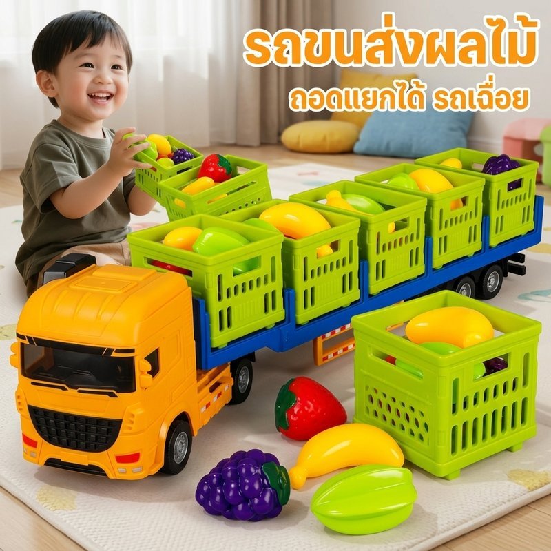 รถบรรทุกของเล่น แรงเฉื่อย รถขนผลไม้ ถอดประกอบได้ ABS รถก่อสร้าง เด็กผู้ชาย ของขวัญวันเกิด