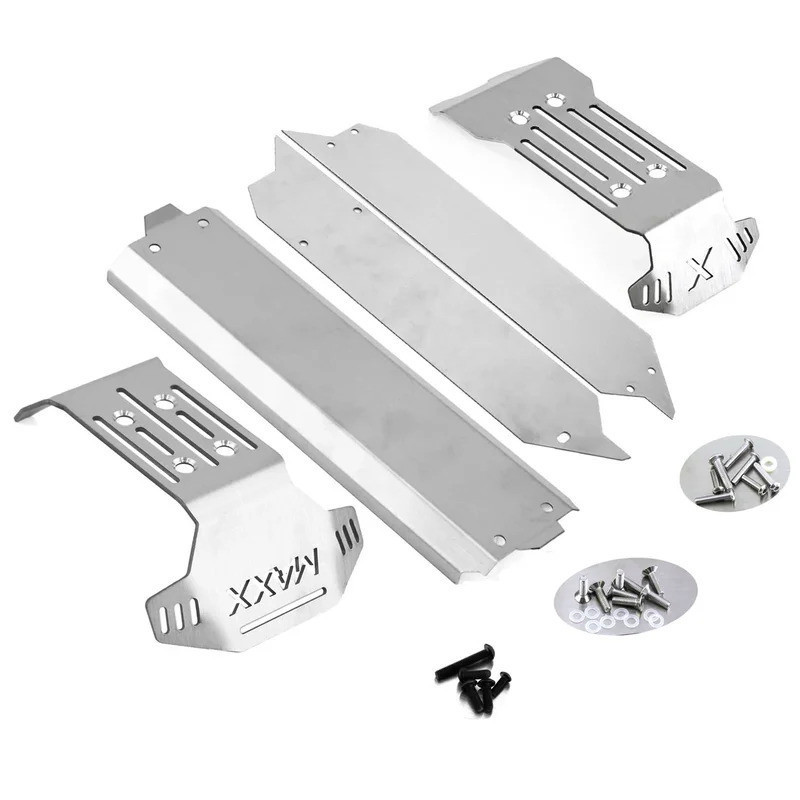 5PCS แผ่นลื่นไถลสแตนเลสสําหรับ Traxxas 1/10 MAXX V2.0/WIDEMAXX | เกราะแชสซีสําหรับงานหนัก | ป้องกันหน้า/หลัง | รุ่น8