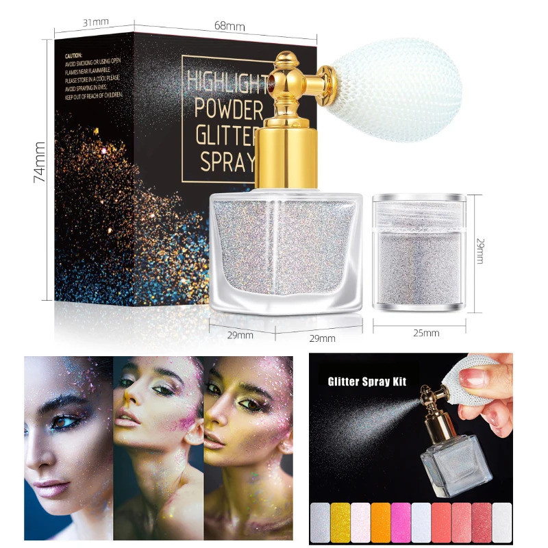 Cruelty-Free Vegan Holographic Glitter Spray Highlighter - Shiny Long-Lasting Face Hair Body Glitter