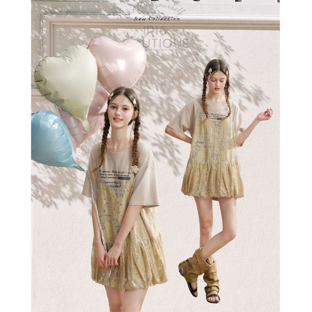 Original Design IRIS BOUTIQUE Trims series summer ID21023 Vintage Lace Bubble Dress Set เดรสมินิเลเยอร์ ลุควินเทจ
