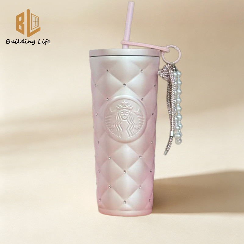 Starbucks Tumbler Original Limited Diamond Cup 590ml - ถ้วยสแตนเลสพร้อมฝาปิดและหลอด, ขวดน้ําดื่มผนังสองชั้นหุ้มฉนวนสําหรับของขวัญในบ้าน