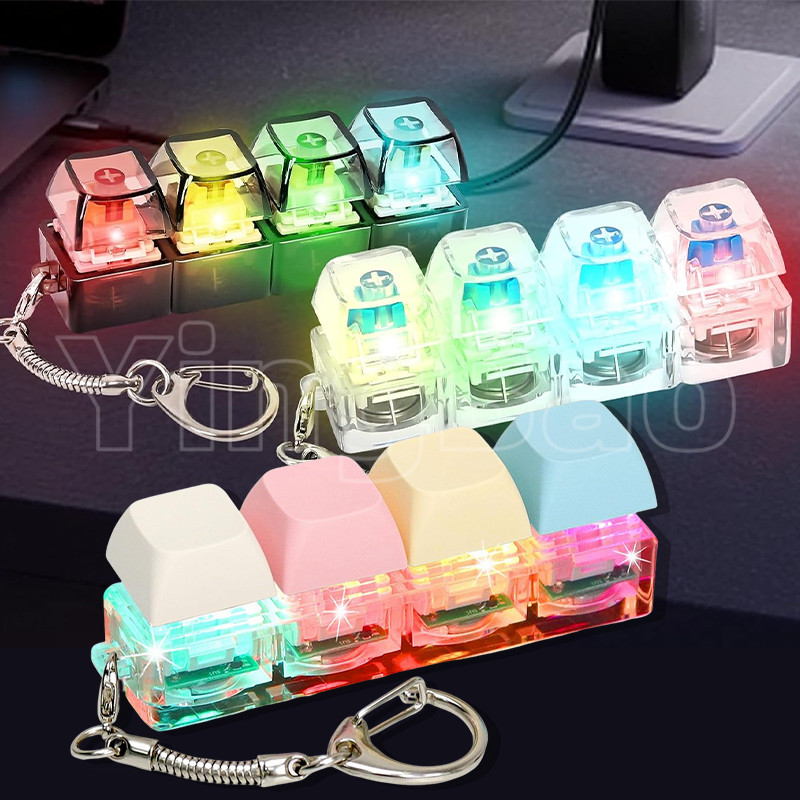 LED Light Up Mechanical Keyboard Key พวงกุญแจความเครียดบรรเทา Fidget ของเล่นปุ่มคลิกนิ้วมือ Clicker สําหรับความวิตกกังวลบรรเทา